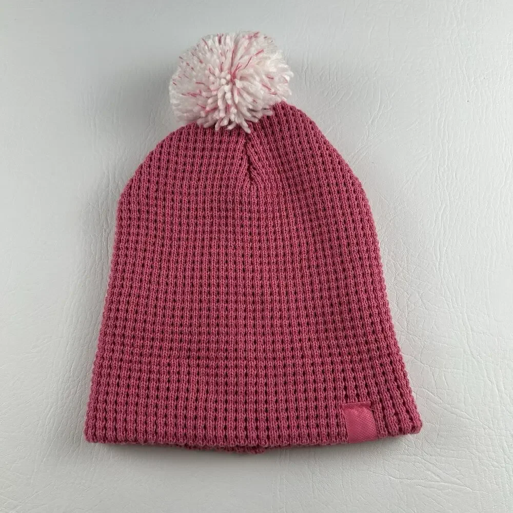 Adidas Pink Pom Pom Beanie Women’s Knit Cuffed Winter Hat Logo